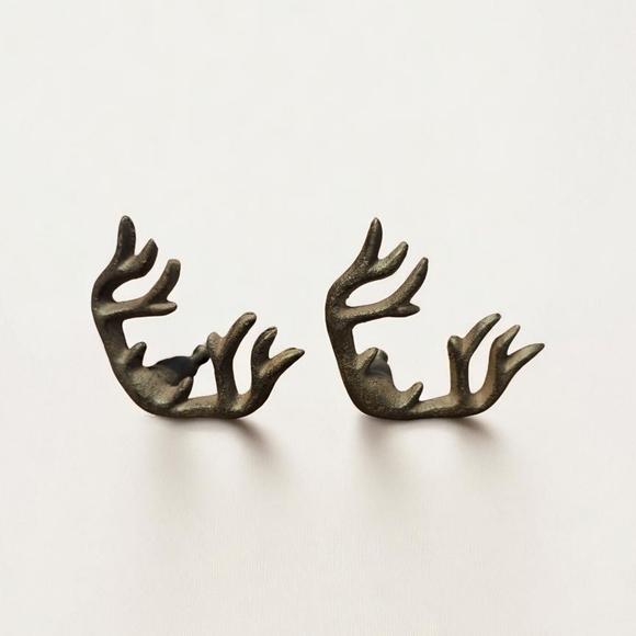 Cast Iron Drawer Pull Handle Animal Deer Buck Antlers Cabinet Knob Set Of 2 (#4) - Picture 1 of 5